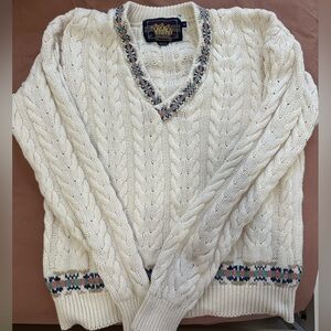 Vintage Ralph Lauren pure quality V-neck cable sweater men's size M white